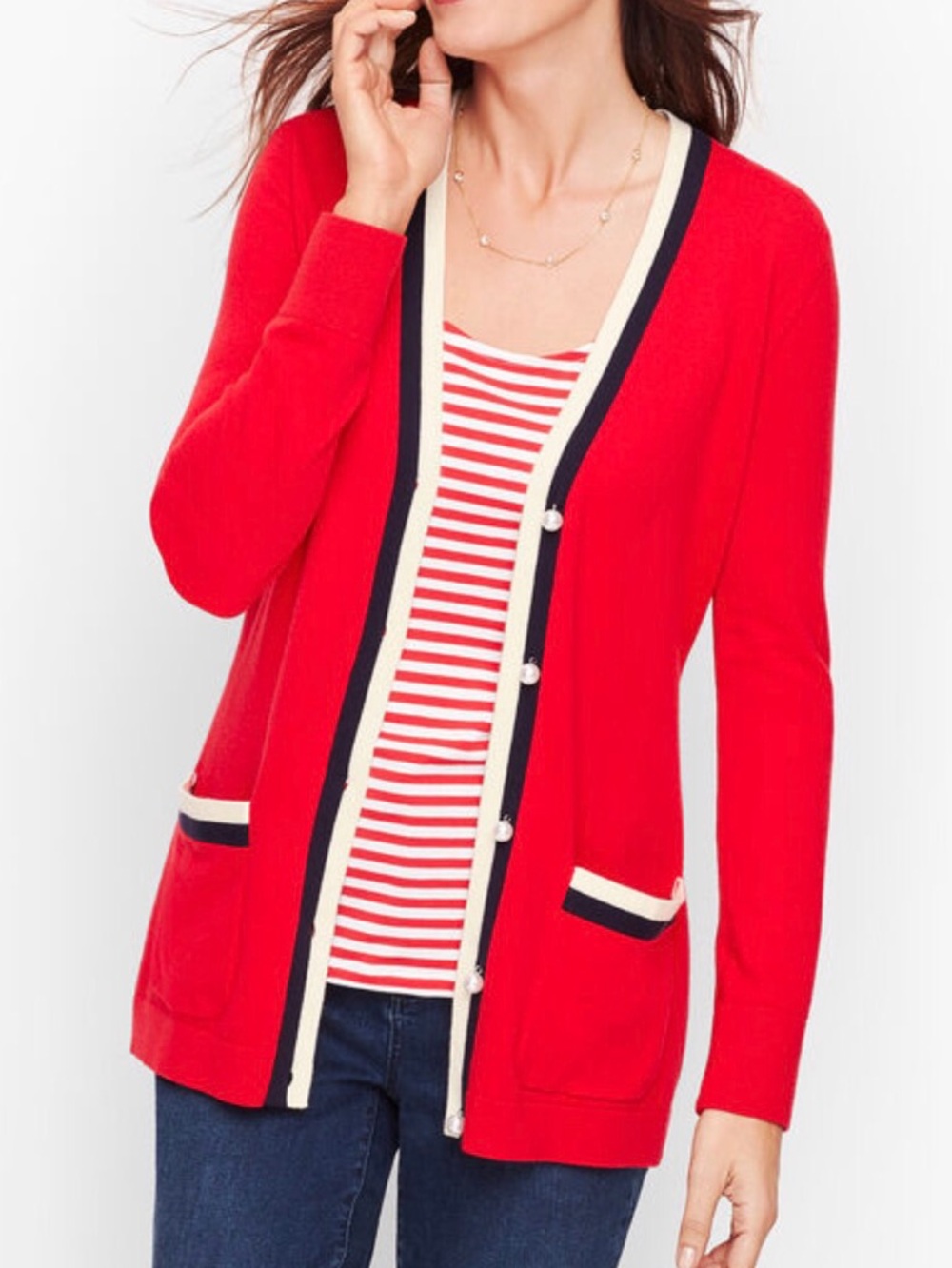 Talbot’s Cardigan Super Soft Tipped Tri Color Cardigan Medium EUC